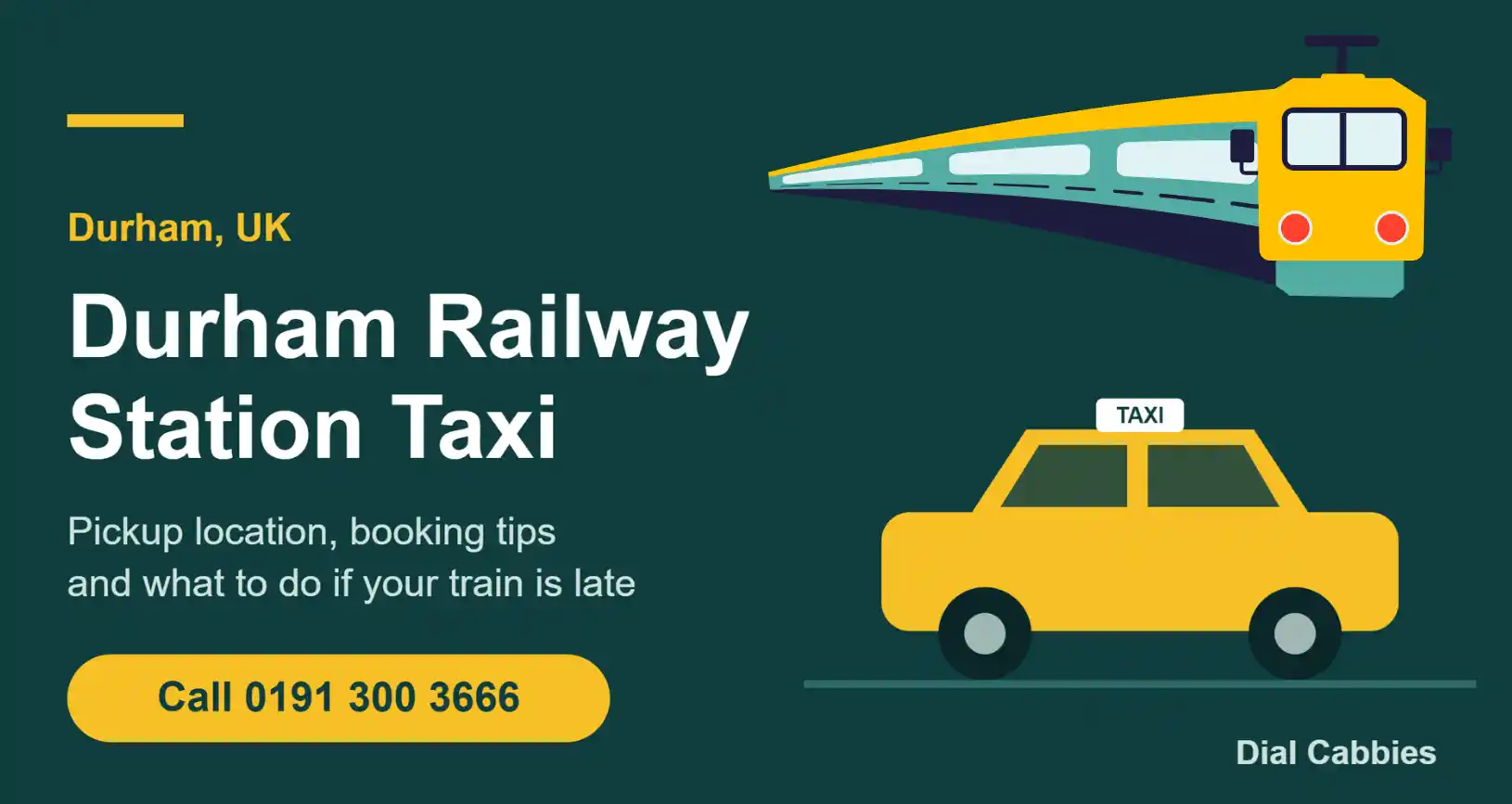 Illustration of a taxi and train with the title Durham Railway Station Taxi